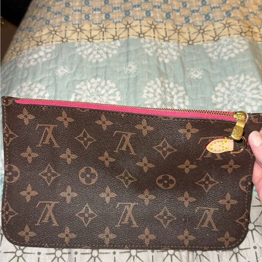 Louis Vuitton Brown Monogram Wristlet with Gold Accents